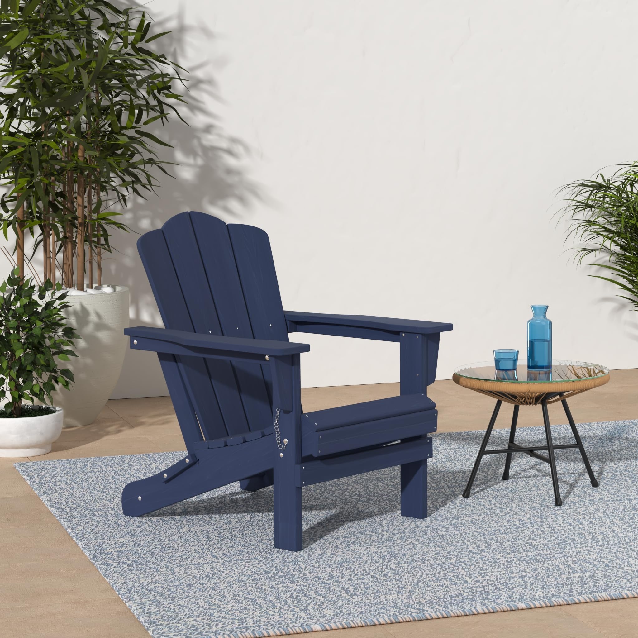Kingyes Folding Adirondack Chair Set Of 2, Hdpe All-Weather Adirondack Chair, Navy